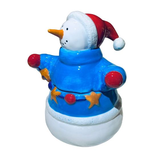 VTG Homespun Holiday Collection Winter Christmas Snowman 10” Cookie‎ Jar w/Box - Picture 7 of 11